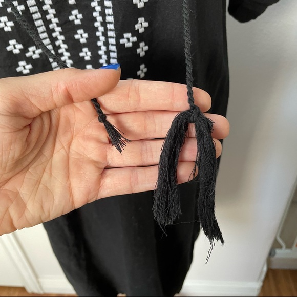 Black Embroidered Linen Sheath Dress - Boho Style - Picture 8 of 16